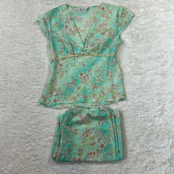 Y2K Intimates by Flora semi sheer mint green fairy pajama set - pants and top, L - Picture 8 of 15